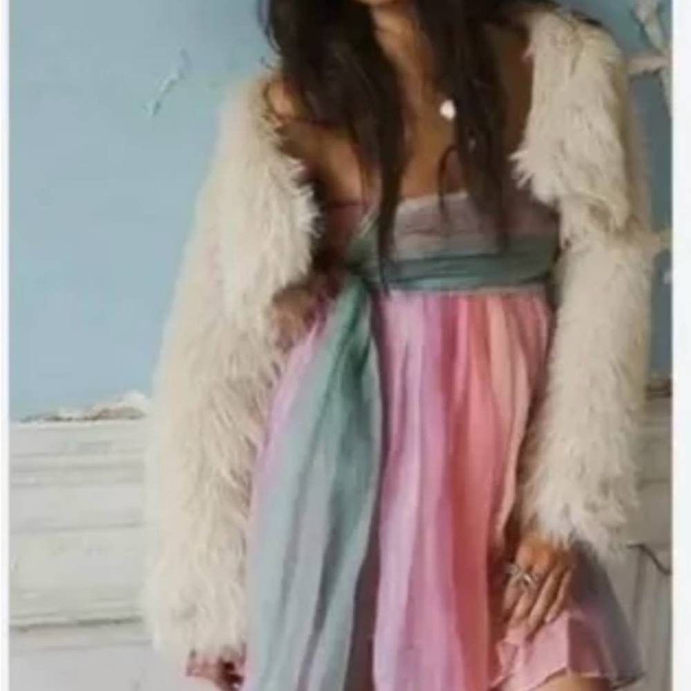 new FREE PEOPLE chiffon overlay in rainbows mini dress
